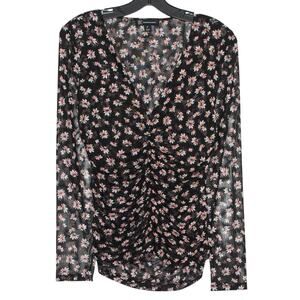 INC Top Sheer Boho Romantic Grunge Eclectic Whimsigoth Floral Black Pink Medium